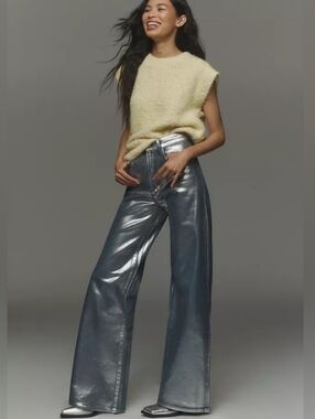 Joe's Jeans Mia Foil High-Rise Wide-Leg Jeans - Size 24